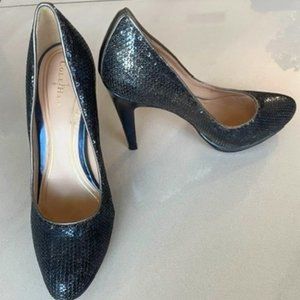 Cole Haan Chelsea Sequin Platform Pump in Silver | Size 8.5